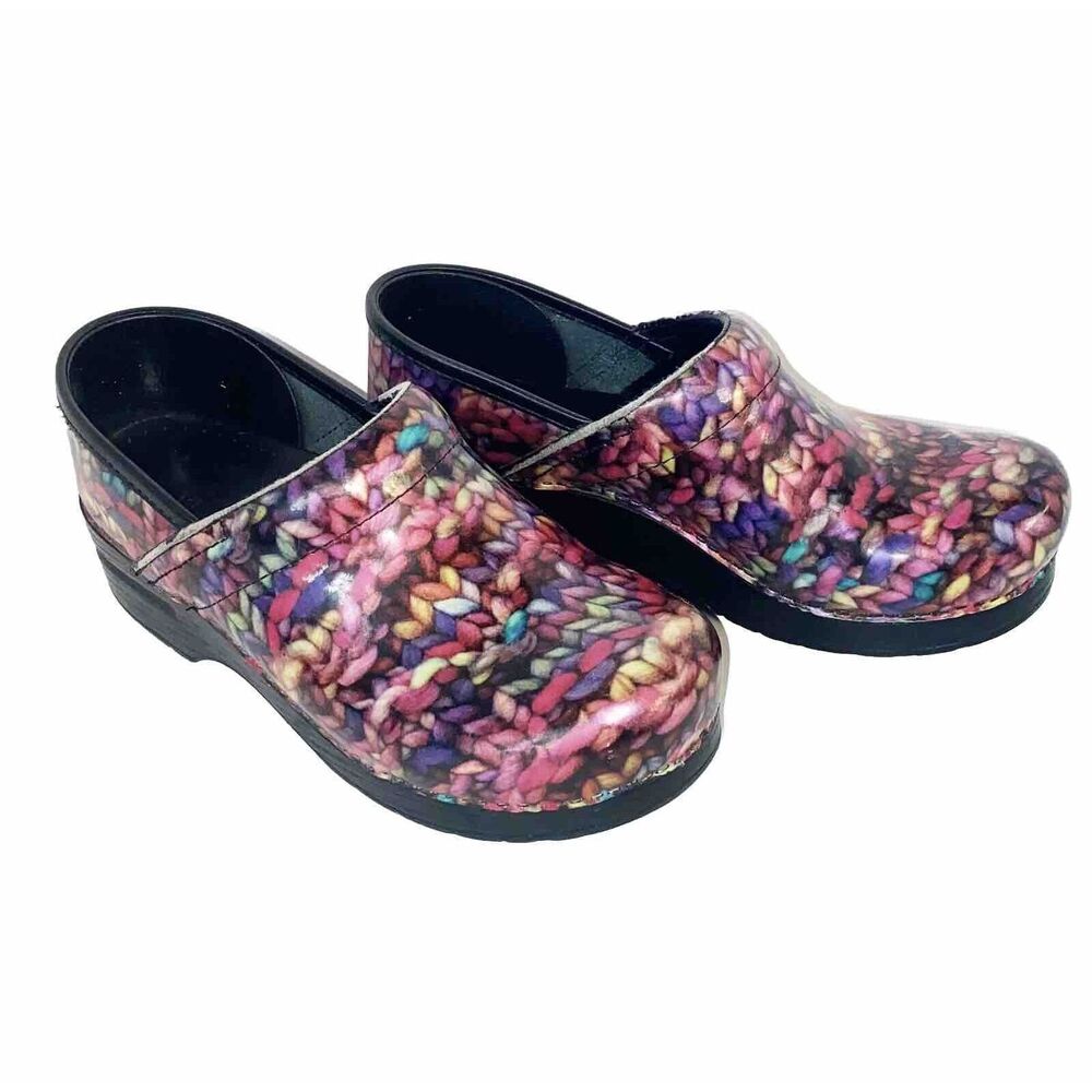 Dansko Clogs Rainbow Yarn Patent Leather Slip On Comfort Professional Shoe 38/8 - Picture 1 of 13